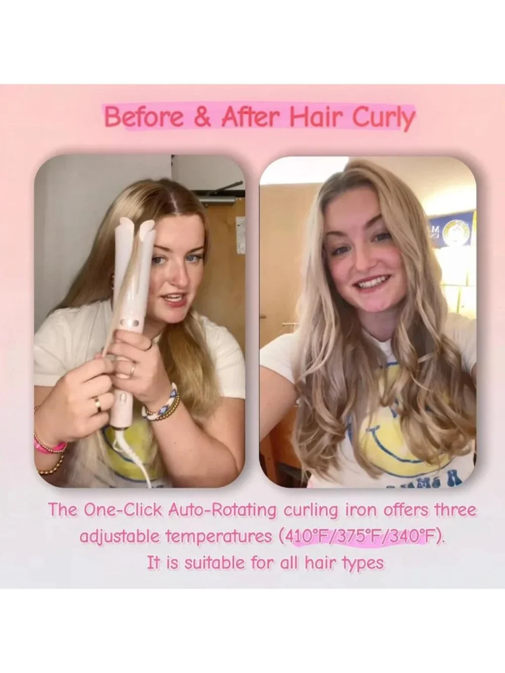 Automatic Curling Iron 1.25” Rotating Curler for Long Hair, Dual Voltage, 3 Heat